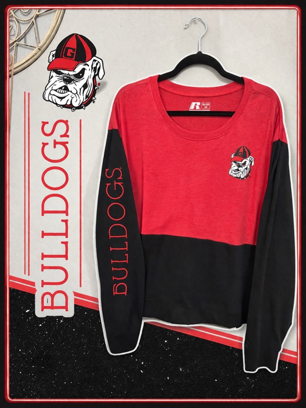 UGA Georgia Bulldogs Colorblock Long Sleeve Tee Red Black XL 2XL